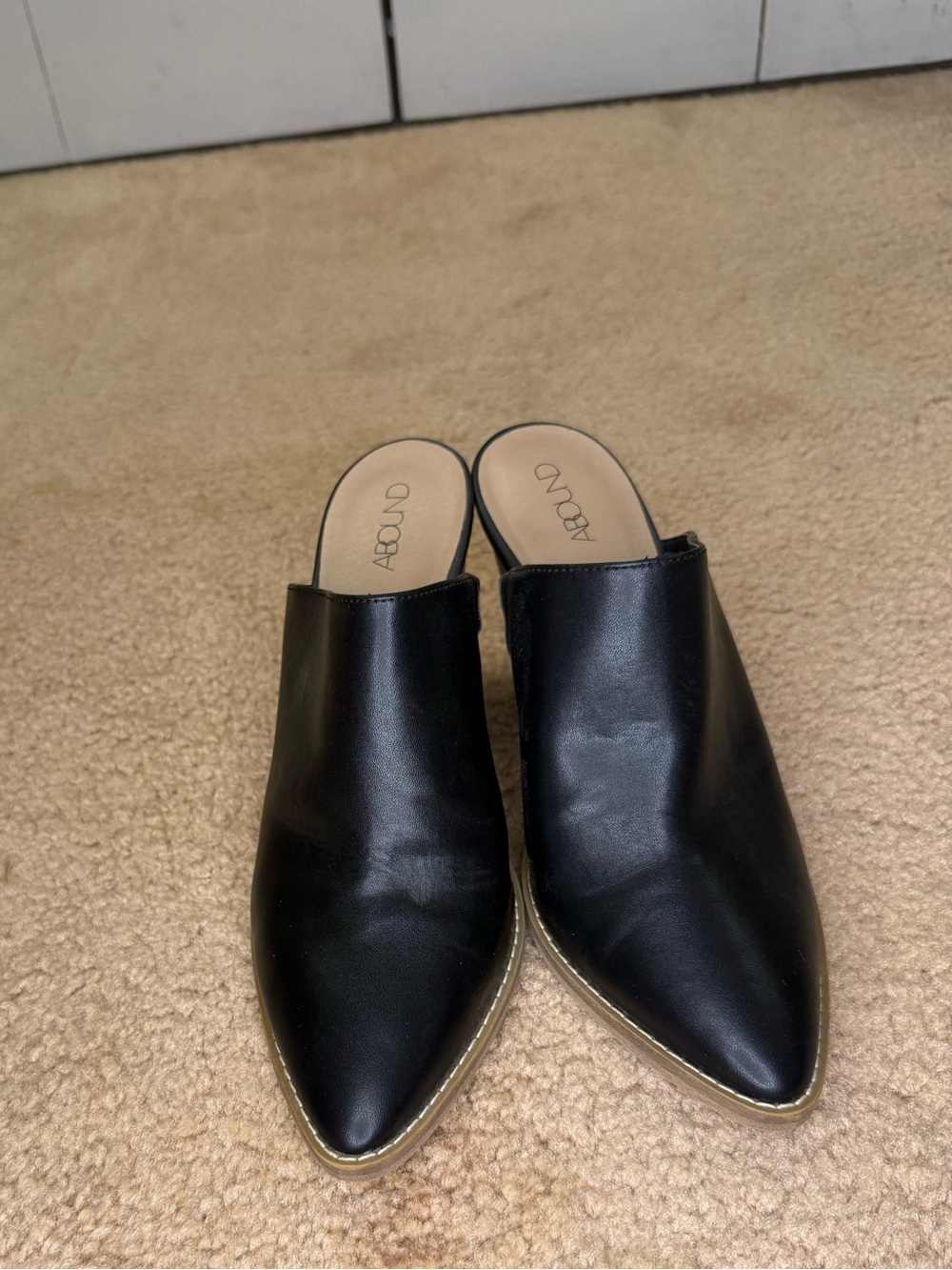 Abound Black Pointed Toe Slip-On Mules with Gold Trim